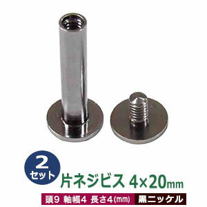 片ネジ式ビス 4 X 20mm【ブラック】2セット1袋 頭 9mm 太さ 4mm 長さ 20mm 黒ニッケルメッキ 真鍮 ネジ 取り外しできる アルバム 手作りバインダー 取り付け 金具 ネコポス