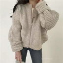 セーター コート ニット レディース 長袖 ショート丈 厚手 カーディガン チャック アウター 無地 羽織 あったか 防寒 トップス ゆったり おとな 秋冬 シ...