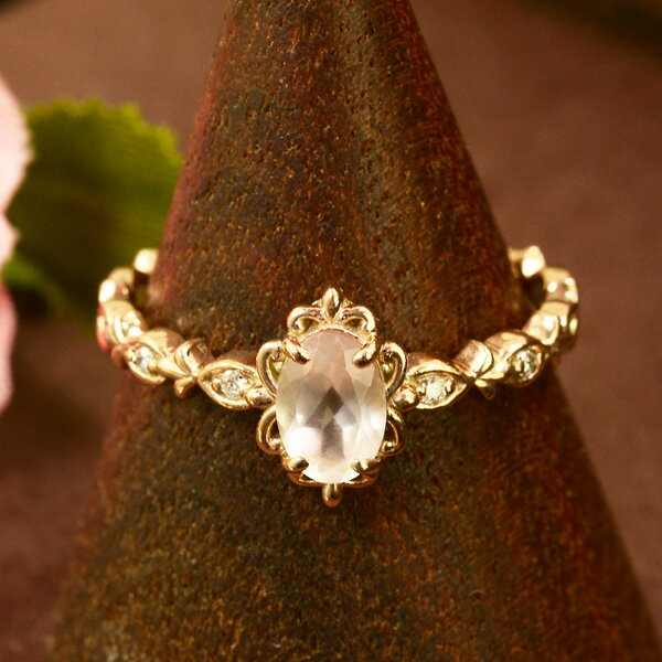 永遠の憧れプリンセスデザインリング ローズクォーツ ダイヤモンド 10金 ピンクゴールド K10 PG