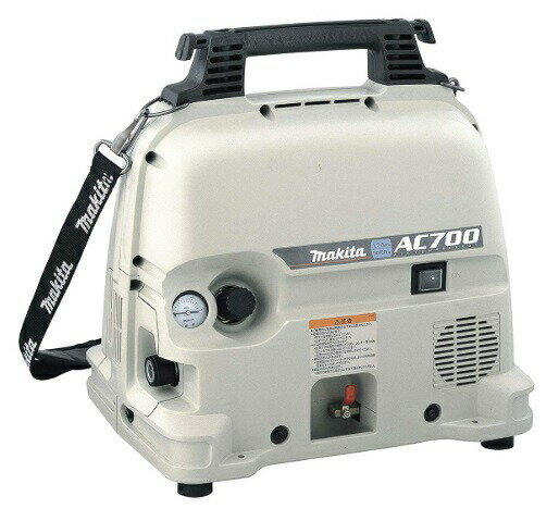 (マキタ) エアコンプレッサ AC700 一般圧専用 50/60Hz共用 ハンドル?・ショルダベルト?付 タンク容量5L 質量12kg 騒音値69dB(A) 圧力スイッチ式 makita 大型商品