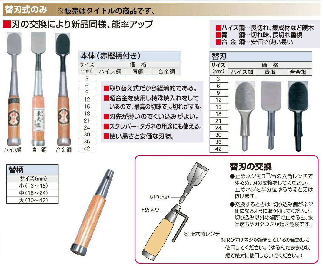 在庫 小型便 播磨王 のみ 青鋼 替刃式追入赤樫柄 42mm 50-421 替刃式 刃の交換により新品同様、能率アップ はりまおう 504213 2