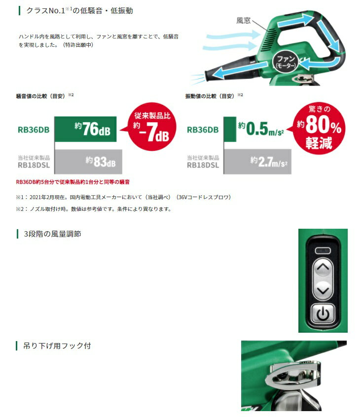 在庫 HiKOKI コードレスブロワ ストロングブラック RB36DB(NNB)+バッテリBSL36A18X+充電器UC18YDL2付 36V対応 日立 ハイコーキ オリジナルセット品 3