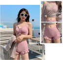 \~ 送料無料 ~/人気 3点セット 水着 レディースタンキニ 体型カバー 女性水着 UVカット ショートパンツ ハイウエストパンツ フレアパンツ オーバーウェ...
