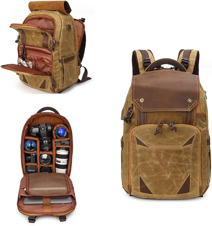 【多機能】キャンバス生地 一眼レフ カメラバッグ 大容量 リュック 帆布リュックサック カメラ女子にも..