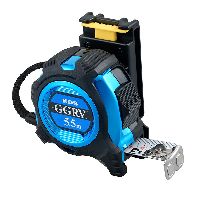 平日午前中までのご注文は当日発送(休業日・欠品時除く) メーカー：ムラテックKDS 商品名：ダブルジーRVマグ25巾5.5m 品番：GGRV2555MG 長さ：5.5m テープ巾：25mm 重さ：347g JANコード：4954183177843 【製品概要・特徴】 ・JIS1級 ・両面目盛 ・テープ裏面は「正縦数字」 ・455mmピッチスタッドマーク付 ・クイックホルダー付 ・4点鋲＆0点補正移動爪 ・ショックアブソーバー付 ・テープ材質：スチール ・バネ材質：スチール ・カバー材質：エラストマ樹脂 ・ケース材質：ABS樹脂 ・コンベックステープ目盛仕様一覧