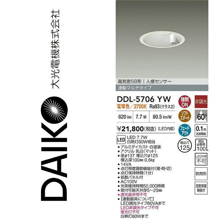 乐天商城 - 大光電機　DDL-5706YW　LEDダウンライト【人感センサー付】　Σ