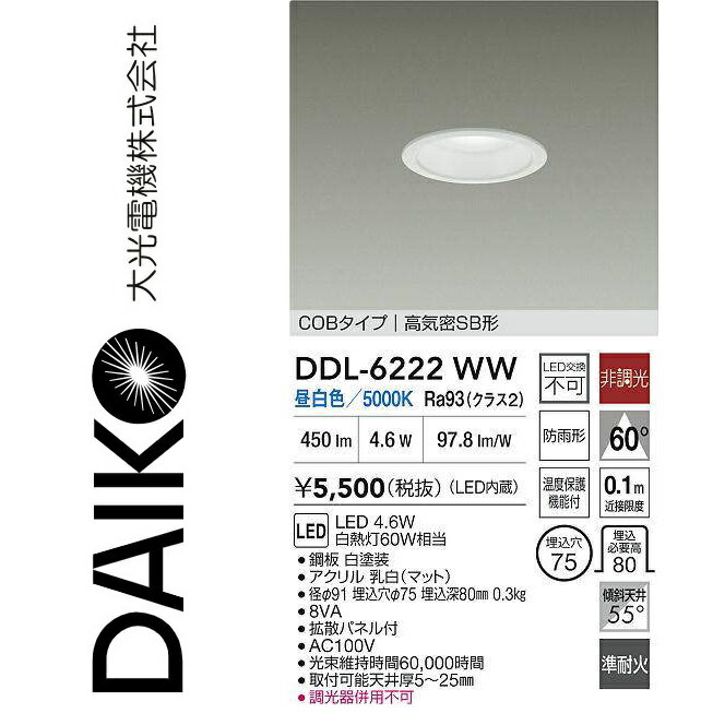 大光電機　DDL-6222WW　LEDダウンライト　Σ