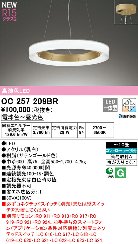 オーデリック　OC257209BR　LEDペンダント Σ