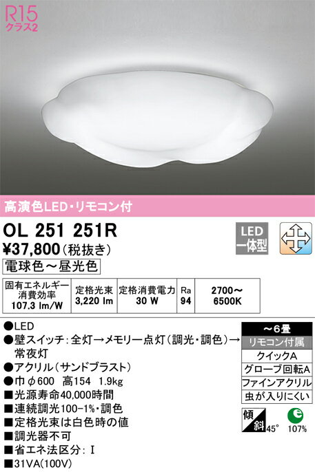 オーデリック　OL251251R　LEDシーリングライト Σ