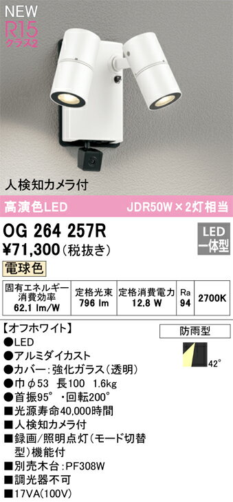 オーデリック　OG264257R　防雨型LEDスポット Σ