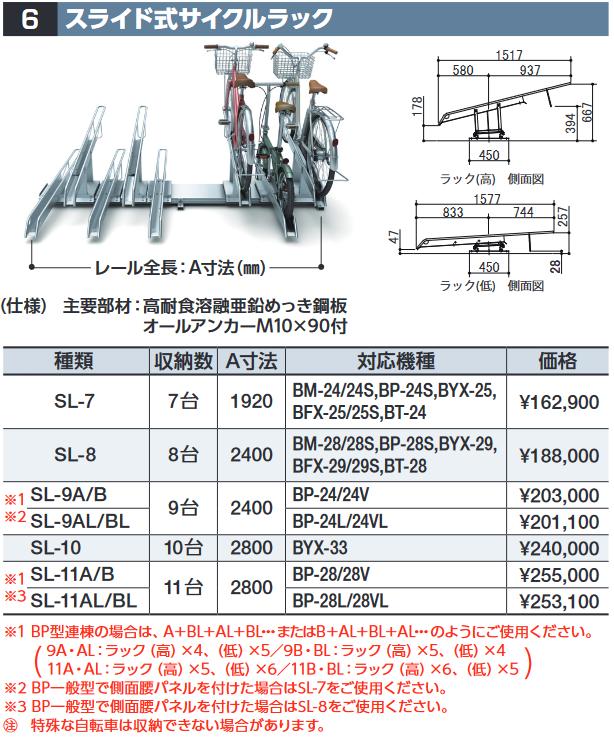 イナバ物置　SL-9A/B　スライド式サイクルラック【収納数 9台】 自転車置場オプション【本体同時購入のみ手配可】⇒■
