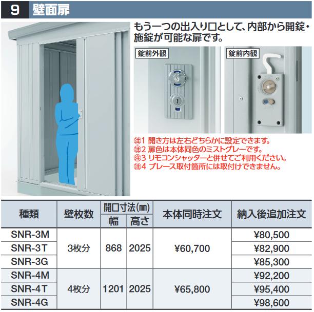 イナバ物置　SNR-4G　壁面扉【壁枚数4枚分】 SGN型オプション ジャイアント用【本体同時購入のみ手配可】⇒■