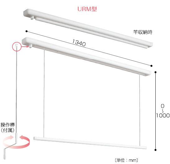 川口技研　室内用物干し　ホスクリーン　URM−S−W型　全長：1340ミリ　竿昇降式　面付け（後付け）タイプ　※大型品のため、配達日および..