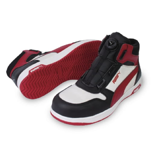 Rakuten - 【PUMA】安全靴No.63.212.0（黒/白/赤）FRONTCOURT DISC MID / HERITAGE フロントコート ブラック＆ホワイト＆レッド ディスク ミッド セーフティシューズ PUMAプーマ 安全靴 作業靴 安全スニーカー