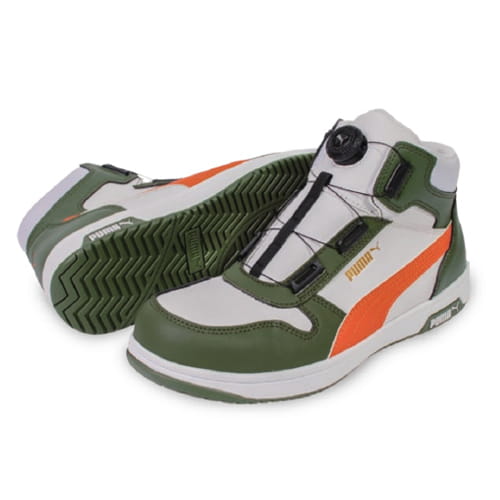 Rakuten - 【PUMA】安全靴No.63.222.0（白/緑）FRONTCOURT DISC MID / HERITAGE フロントコート ホワイト＆グリーン ディスク ミッド セーフティシューズ PUMAプーマ 安全靴 作業靴 安全スニーカー