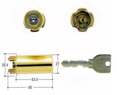 美和ロック U9シリンダー 85RAタイプ ゴールド色 ※U9.RA.CY-GD(MCY-114)　※取付ネジ・シリンダー取付板・ライナーは付属していません。