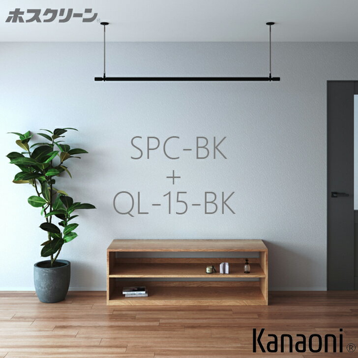 川口技研 ホスクリーン SPC-BK 2本+ QL-15-BK 1本 単品セット販売B ブラックバージョン 物干し 屋内用