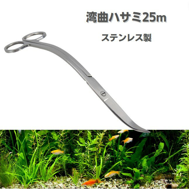 トリミング用 ハサミ 水槽 水草 ステンレス 湾曲 25cm アクアリウム 掃除 熱帯魚 メダカ トリミング コケリウム テラリウム 底ならし アクア用品 メンテナンス コケ 苔取り