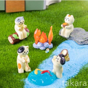 焚火 猫 池 ミニ 動物フィギュア 水耕栽培 おもちゃ コケリウム 箱庭 観葉植物小物 ジオラマ 箱庭 かわいい おしゃれ ワークショップパーツ 苔盆栽 苔玉 観葉植物 DIY 箱庭ミニチュア