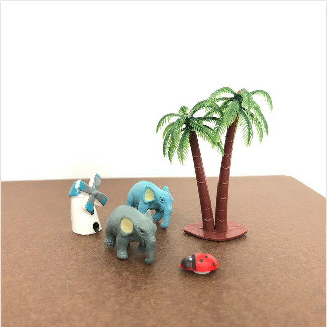 ヤシの木 象 風車 テントウムシセット ぞう 動物 フィギュア テラリウム フィギュア ミニフィギュア コ..