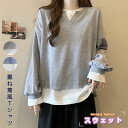 \マラソン100円OFFクーポン/スウェット レディース 重ね着風 長袖 パーカー 秋冬 春服 トップス レイヤード風 ロンT カットソー トレーナー Tシャツ ドッキング シンプル ゆったり 可愛い アウター プルオーバー 通勤通学 デート お出かけ 着痩せ 韓国ファッション