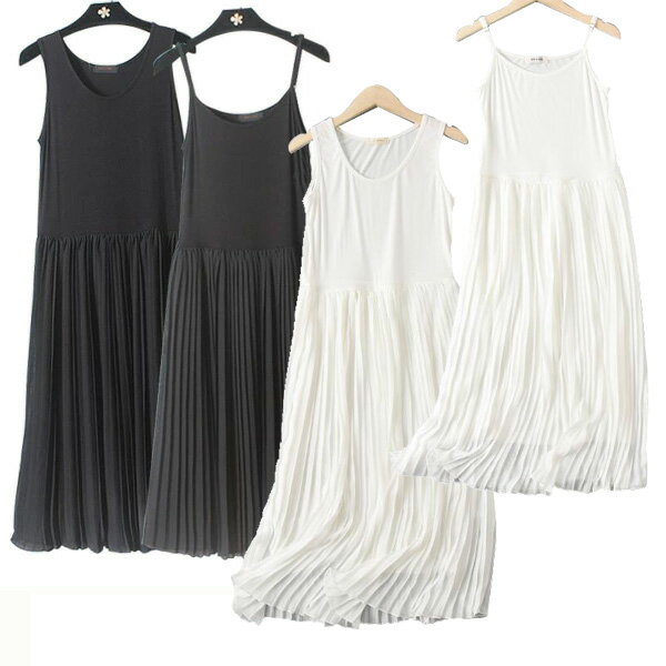 キャミソールワンピース レディース インナーワンピース ペチコートプリーツ 切り替え 切り替えプリーツワンピース 重ね着 体型カバー インナーキャミソールワンピ...