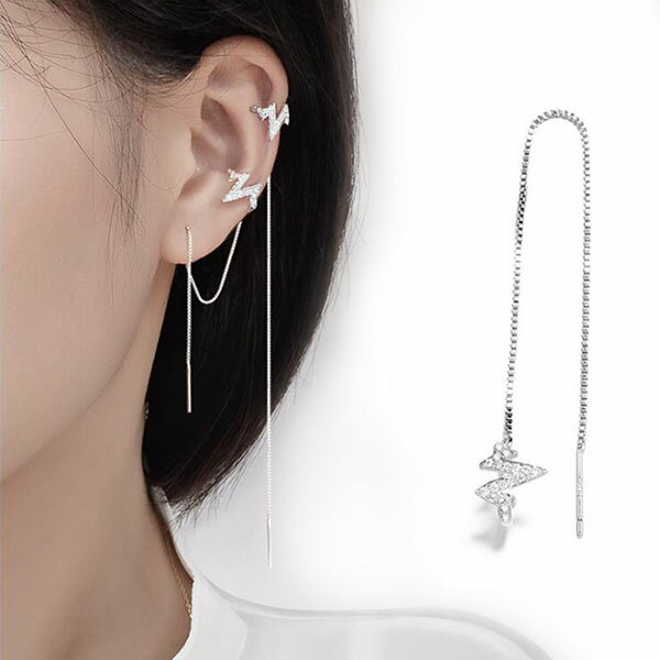 イヤーカフ ピアス スタッド チェーン レディース 片耳 ロング 人気 揺れる インストーン イヤークリップ 韓国ファッション カジュアル お呼ばれ 華奢 レイ...