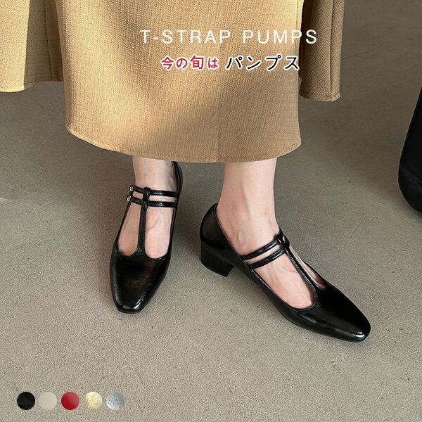 Tストラップパンプス レディース ローヒール 厚底パンプス バレエシューズ チャンキーヒール フラット ぺたんこ 歩きやすい 履きやすい 楽ちん おしゃれ 走れる ラウンドトゥ パンプス ファッション 美脚 シンプル フォーマル カジュアル 夏 春秋 旅行 デート アウトドアのサムネイル