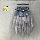 デニムスカート ハロウィン衣装 女王様 レース切替 ハイウエスト Aラインスカート 膝上丈 デニムミニスカート 美脚 ボトムス 春 夏 レース コスチューム コス用 cosplay ハロウィン パーティー イベント 舞台 演出服 仮面 ハロウィーン 女性用 大人用 仮装(3)