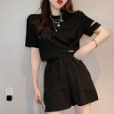 スポーツウェア 上下セット 2点セット スウェット レディース セットアップ スリット入り 半袖tシャツ ジャージ 半袖 ショートパンツ かわいい ゆったり フ...