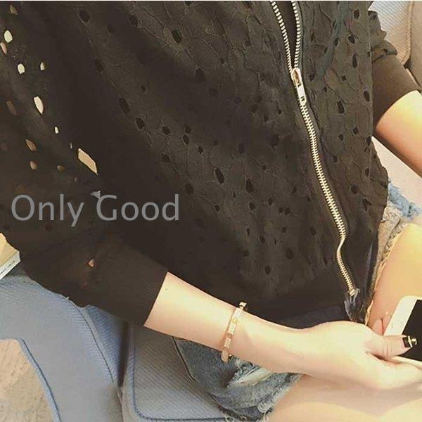 金澤ベース 楽天市場店の【全品5%ポイント】レースブルゾン白黒かぎ編みカーディガン花柄透け感ブラウストップス大きいサイズ刺繍夏冷房対策カーディガン丸襟ボレロuvカット通勤き｜アングル3