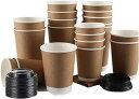 紙コップ 二重断熱紙コップ 使い捨てドリンクカップ 100個 蓋付き コーヒー カップ お茶カップ 耐熱 ペーパーカップ 厚紙 カップ 業務用品 ハンドドリップ...