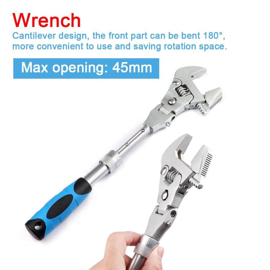 【全品5%ポイント】多機能格納式モンキーレンチ 家庭用メンテナンス 実用的なラチェットレンチ 180°ハンドル バスルーム エアコン 狭いスペース メンテ 2