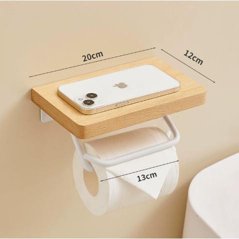トイレットペーパーホルダー シングル 天然木 アンティーク ヴィンテージ 太巻きペーパー対応 棚付き アイアン 天板 天然木 天板 飾り棚