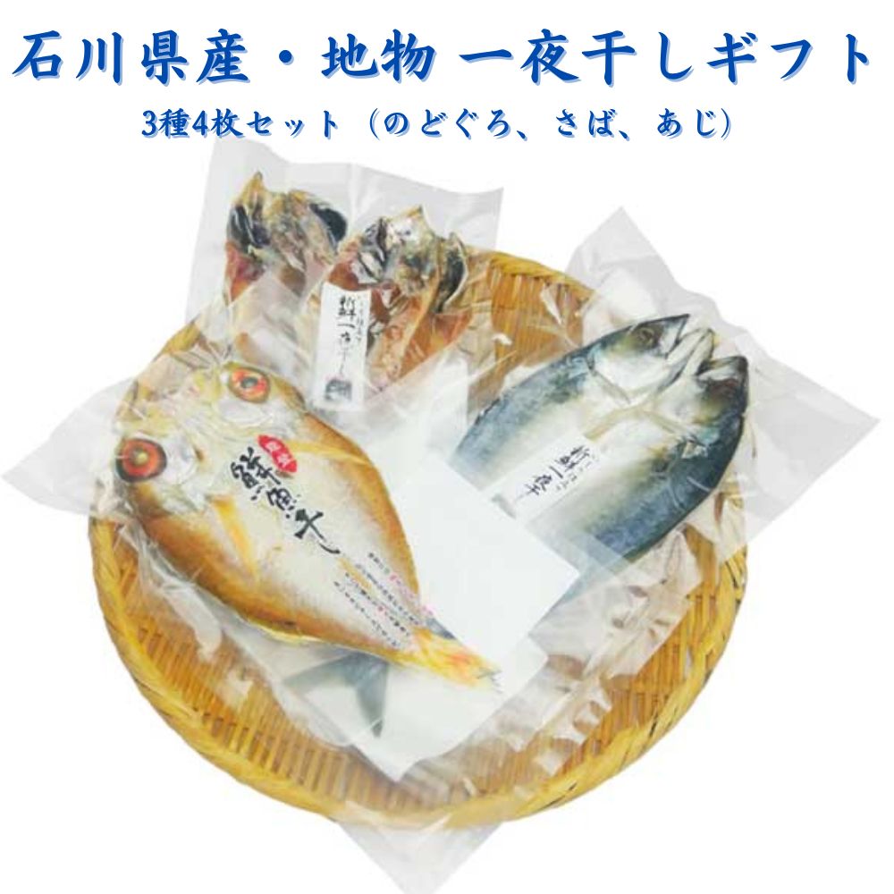 ≪ホクチン≫石川県産・地物 一夜干しギフト 3種4枚セット（のどぐろ、さば、あじ）【ネット限定品 能登伝統の魚醤油 冷凍 いしり醤油 能登 魚醤 酒の肴 旨味成分 贈り物】