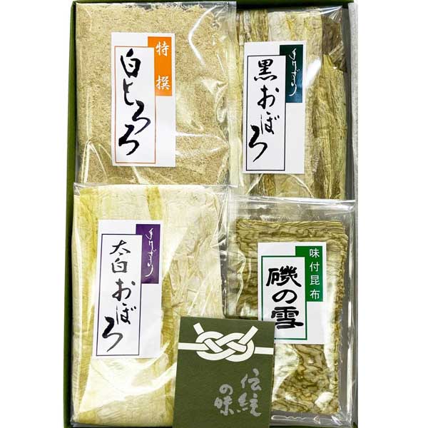 ≪北村商店≫高級とろろ昆布等4種セット高級昆布詰合せ TN-4（太白おぼろ・黒おぼろ・白とろろ・味付昆布）【北陸 北陸新幹線 福井駅 福井 敦賀 北海道 青森 とろろ おぼろ 昆布 詰合せ 贈り物 お取り寄せ 御祝 仏事 ご進物 おみやげ 中元 お歳暮 お返し】