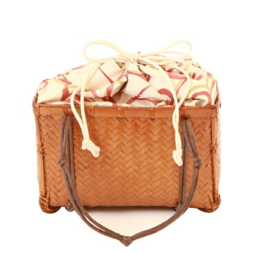 花しおり かごバッグ 巾着 2way 天然竹製 レディース 浴衣 茶色 大きめ 送料無料