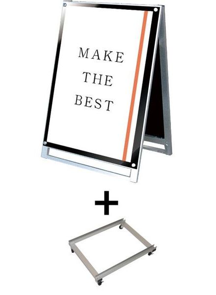 ポスター用スタンド看板マグネジ A1ロウ両面ブラック アームキャスターセット PSSKMN-A1LRB-KSET /【送料無料】【日本製】【頑丈】 A型看板 立て看板 スタンド看板 店舗前看板 屋外看板 ポスター入れ替え式 オシャレ パチンコ 飲食 美容院 両面 キャスター