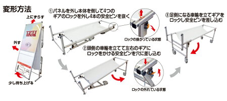 サポートメッセージショートストレッチャーホワイトボード(下部使用方法案内板)SPM-STANKA-WB/【送料無料】【日本製】【頑丈】看板立て看板スタンド看板熱中症非常用防災車イスストレッチャーショートタイプエレベーター担架台車ポスター用介護
