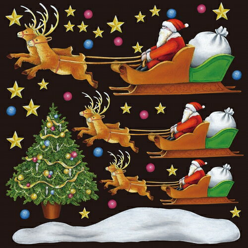 シール クリスマスサンタとソリ 装飾 デコレーションシール チョークアート 窓ガラス 黒板 看板 POP ステッカー （最低購入数量3枚～）メーカー直送