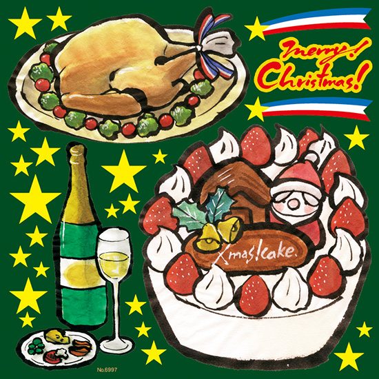 シール クリスマスケーキ チキン スパークリングワイン 星マーク 筆書き 装飾 デコレーションシール チョークアート 窓ガラス 黒板 看板 POP ステッカー （最低購入数量3枚～）メーカー直送