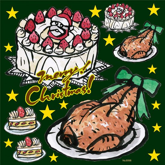 シール クリスマスケーキ チキン 星マーク 筆書き 装飾 デコレーションシール チョークアート 窓ガラス 黒板 看板 POP ステッカー （最低購入数量3枚〜）メーカー直送
