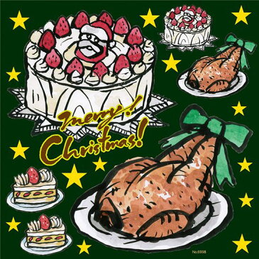 シール クリスマスケーキ チキン 星マーク 筆書き 装飾 デコレーションシール チョークアート 窓ガラス 黒板 看板 POP ステッカー （最低購入数量3枚〜）