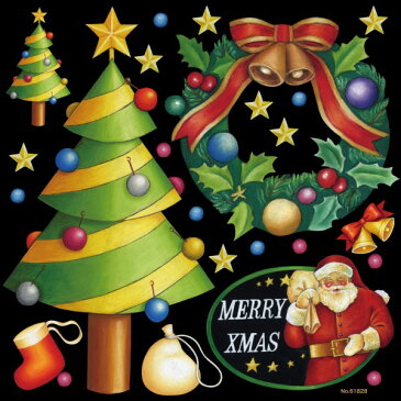 シール クリスマス サンタクロース リースおもちゃ MERRY XMAS 装飾 デコレーションシール チョークアート 窓ガラス 黒板 看板 POP ステッカー （最低購入数量3枚〜）