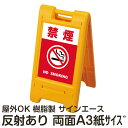 樹脂スタンド看板 サインエース「 禁煙 NO SMOKING」(赤色) 両面表示 反射あり 折りたたみ式 立て看板