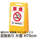 サインボックス「禁煙NOSMOKING」白色(区切りラインあり) 片面表示 反射あり 立て看板 樹脂スタンド看板 屋外対応 注水式 駐車場