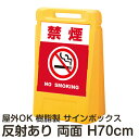 サインボックス「禁煙NOSMOKING」赤色 両面表示 反射あり 立て看板 樹脂スタンド看板 屋外対応 注水式 駐車場