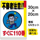 看板/表示板/「不審者注意!!すぐに110番」特小サイズ/20cm×30cm/イラスト/プレート