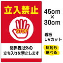 看板/表示板/「立入禁止/関係者以外の立ち入りを禁止します」小サイズ/30cm×45cm/立ち入り禁止/STOP/手の平/イラスト/プレート
