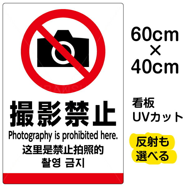 看板/表示板/「撮影禁止/(英語/中国語/韓国語)」中サイズ/40cm×60cm/ピクトグラム/多言語/プレート